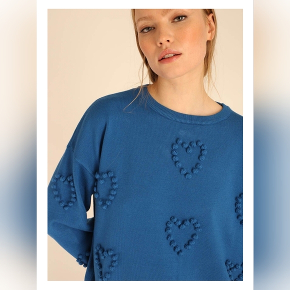 Pepaloves Heart Pom Pom Sweater in Oatmeal - Picture 2 of 6